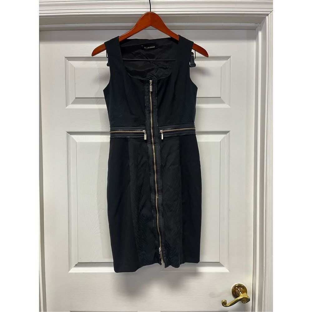 Black Halo Black On Black Animal Print Heavy Zipper Adorned Sleeveless Dress sz - Picture 2 of 9